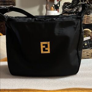 Fendi Black Messenger Bag with Gold Logo